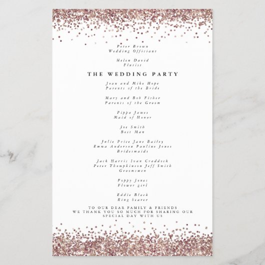 PAPIER | Roos Gold Glitter White Wedding Programme Flyer (Achterkant)