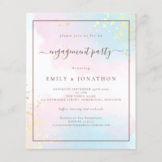 PAPIER | Roze Blauwgroen Waterverf Engagement Part Flyer (Voorkant)