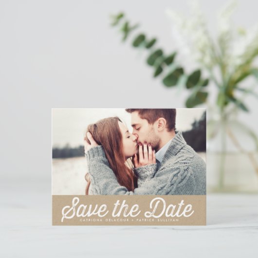 PAPIER RUSTIC FOTO BEWAREN DE DATUM BRIEFKAART (Staand voorkant)