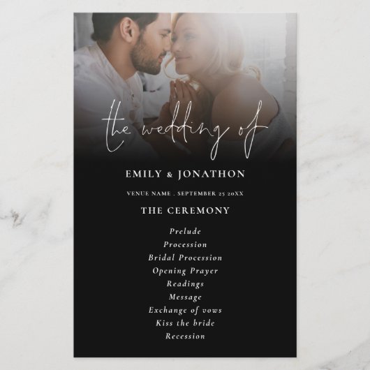 PAPIER | Script Photo Overlay Wedding Program Zwar Flyer (Voorkant)