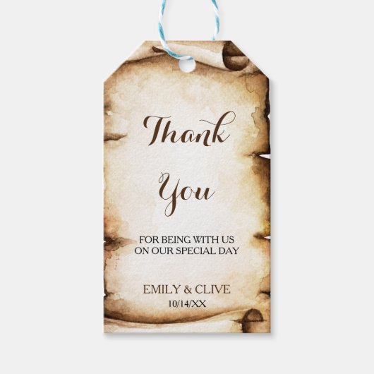 Papier Scroll rustiek land dank u Cadeaulabel (Voorkant)