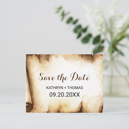 Papier Scroll Rustiek Land Save the Date Kaart (Staand voorkant)