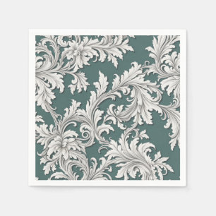 Papier servet Damask Design Aqua Zwart & Wit