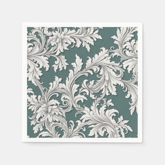 Papier servet Damask Design Aqua Zwart & Wit (Voorkant)