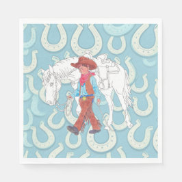 Papier servet jonge cowboy en paard