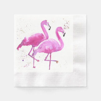Papier servet met twee roze flamingos