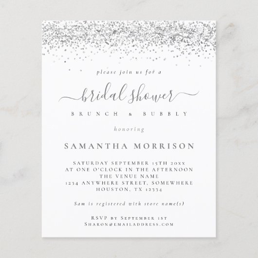 PAPIER | Silver Glitter Bridal Shower-uitnodiging Flyer (Voorkant)