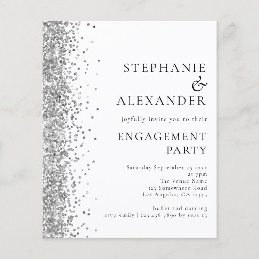 PAPIER | Silver Glitter Engagement Party nodigt ui Flyer (Voorkant)
