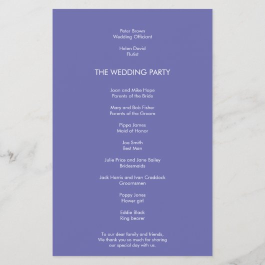 PAPIER | Simple Text Blue Wedding Programme Flyer (Achterkant)