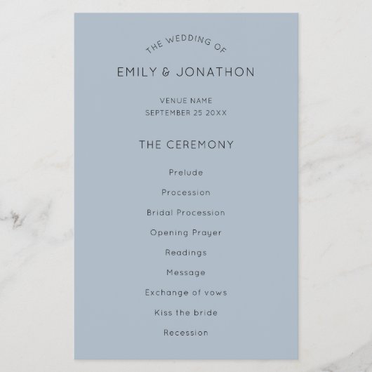 PAPIER | Simple Text Dusty Blue Wedding Programme Flyer (Voorkant)
