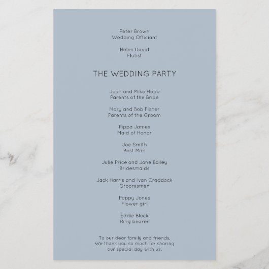 PAPIER | Simple Text Dusty Blue Wedding Programme Flyer (Achterkant)