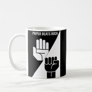 Papier Slaat Steen – Minimalistische zwart-wit kun Koffiemok