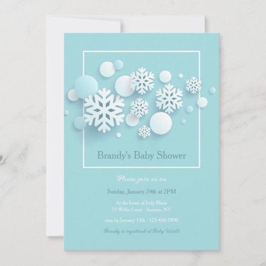 Papier Sneeuwvlokken Baby shower Blue Invitation Kaart (Voorkant)