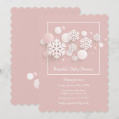 Papier Sneeuwvlokken Baby shower Roze Invitation Kaart (Voorkant / Achterkant)