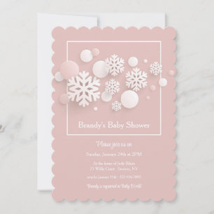Papier Sneeuwvlokken Baby shower Roze Invitation Kaart