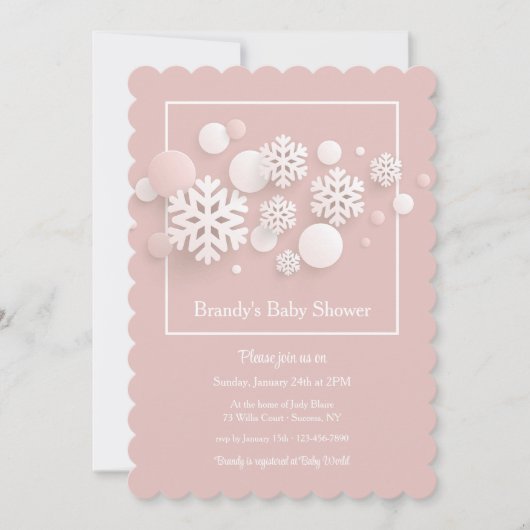Papier Sneeuwvlokken Baby shower Roze Invitation Kaart (Voorkant)
