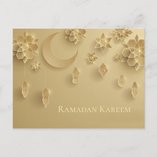 Papier snijdt ramadan, maan, bloemen, goud briefkaart (Voorkant)