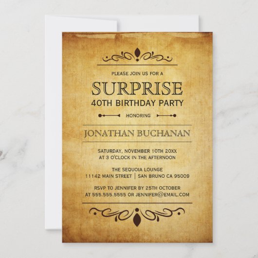  papier | Surprise Birthday Party Typografie Kaart (Voorkant)