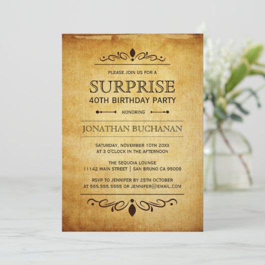  papier | Surprise Birthday Party Typografie Kaart (Staand voorkant)