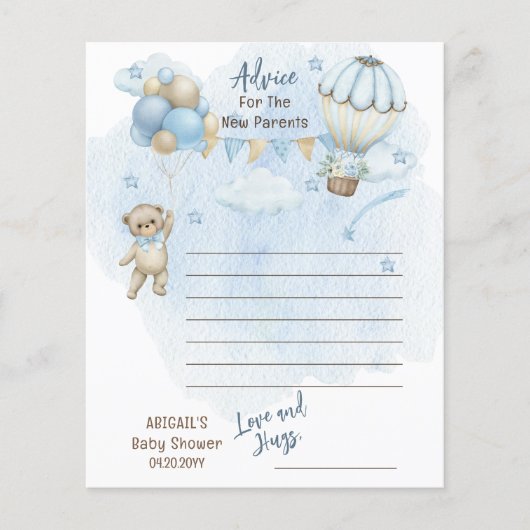Papier Teddy Bear Barly Wachten Baby shower Advies (Voorkant)