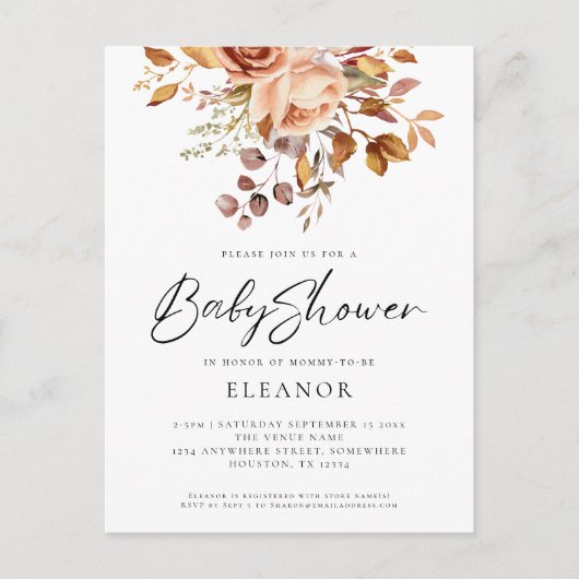 Papier Terracotta Bloemen Baby shower Uitnodiging (Voorkant)
