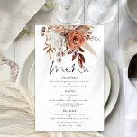 PAPIER | Terracotta Florals Rustic Wedding Menu<br><div class="desc">PAPIER | Terracotta Florals Rustic Wedding Menu. Een voordelige 5, 5-inch PAPIER (geen kaart)-alternatief voor een geweldige prijs. Een informele set typografie in het zwart voor het hoofdmenu,  die de rest van de tekst aanvult,  die je gemakkelijk kunt personaliseren,  met prachtige herfstgekleurde bloemen en grassen bovenaan.</div>