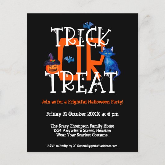 PAPIER |Trick or treat Halloween Party Black Invit Flyer (Voorkant)