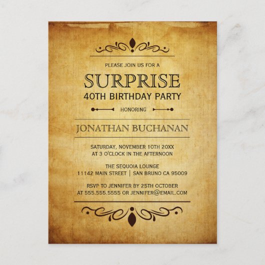  papier | Typografie van het verrassingsverjaardag Uitnodiging Briefkaart (Voorkant)