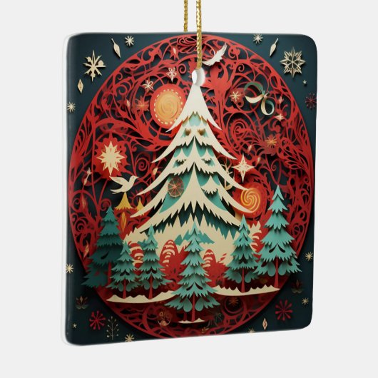 Papier Uitgesneden Kerstboom Keramisch Ornament (Rechts)