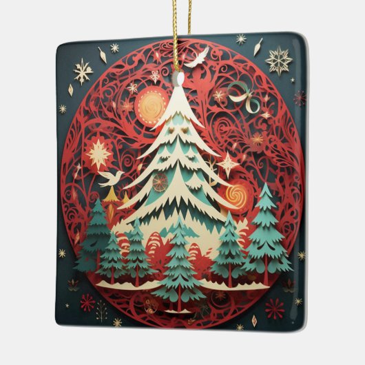 Papier Uitgesneden Kerstboom Keramisch Ornament (Links)