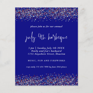 PAPIER   Uitnodiging Glitter Red Blue 4 juli BBQ Flyer