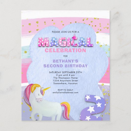 PAPIER | Unicorn Magical 2nd Birthday Invitation Flyer (Voorkant)