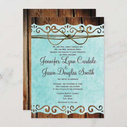 papier van Barn Wood Blauwgroen bruiloft Kaart (Voorkant / Achterkant)