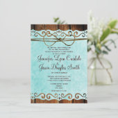  papier van Barn Wood Blauwgroen bruiloft Kaart (Staand voorkant)