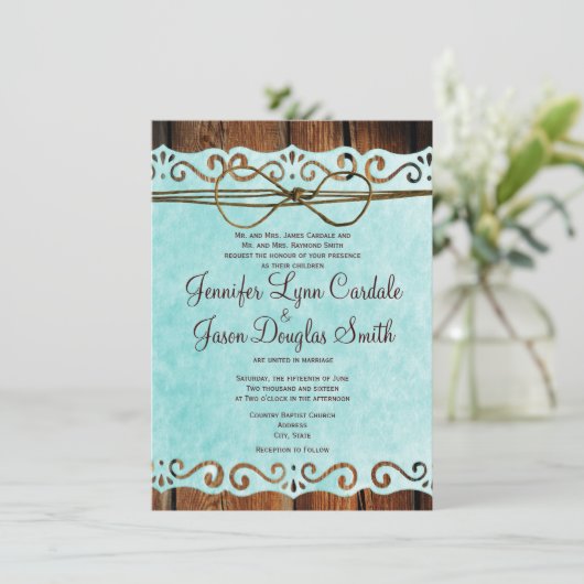  papier van Barn Wood Blauwgroen bruiloft Kaart (Staand voorkant)