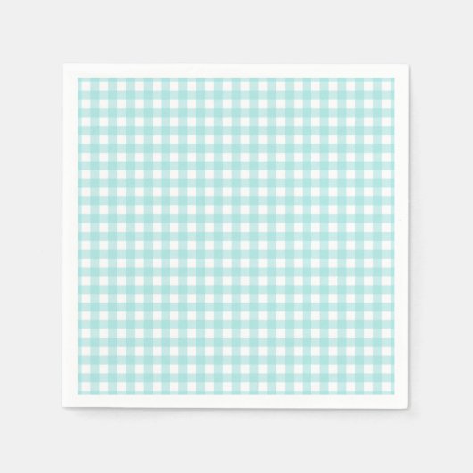 Papier van Faye en Lauren Aqua Blue Gingham Servet (Voorkant)