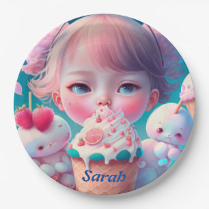 Papier van Kawaii-ijsmeisje, borden Papieren Bordje