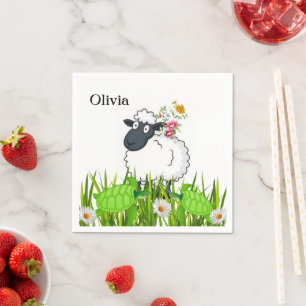 Papier van luiers, schaap en groene schildpadden servet