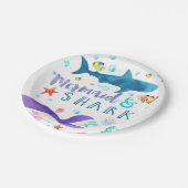 Papier van Mermaid and Shark verjaardagsfeestje bo Papieren Bordje (Gekanteld)