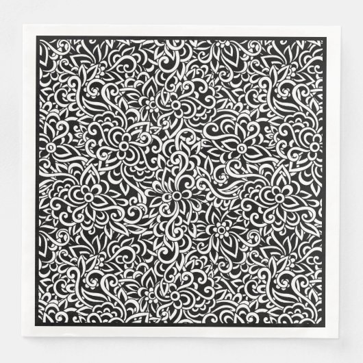 Papier van Napkins-Black Damask Floral Servet (Voorkant)