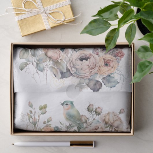 Papier van shabbyschaafvogels en -rozen (Geschenk)
