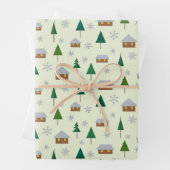 Papier verpakken met sparren en huizen inpakpapier vel (In situ)