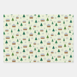 Papier verpakken met sparren en huizen inpakpapier vel