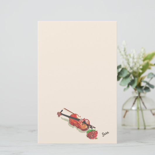 Papier: Violin en Roos Briefpapier (Staand voorkant)