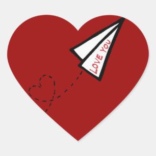 Papier Vliegtuig Liefde Letter Hart Shaped Sticker