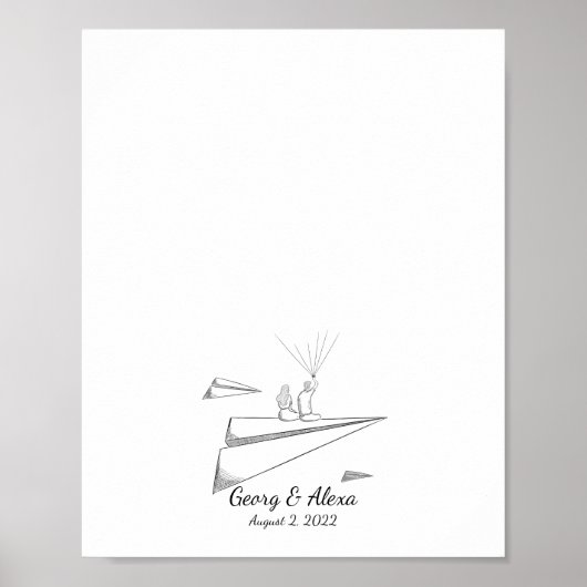 Papier Vliegtuig Liefde Thumbprint Gastenboek Poster (Voorkant)