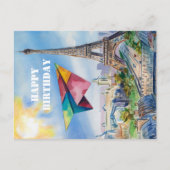 Papier Vliegtuig Vliegen in Parijs, Kleurrijk, Wat Briefkaart (Voorkant)