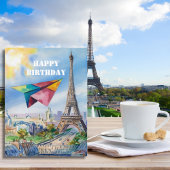 Papier Vliegtuig Vliegen in Parijs, Kleurrijk, Wat Briefkaart