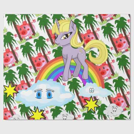 Papier voor het ompakken Varkens Unicorn Regenboog (Vlak)
