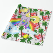 Papier voor het ompakken Varkens Unicorn Regenboog (Uitgerold)